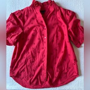 Ann Taylor Vibrant Red Blouse with Floral Details, Size Medium